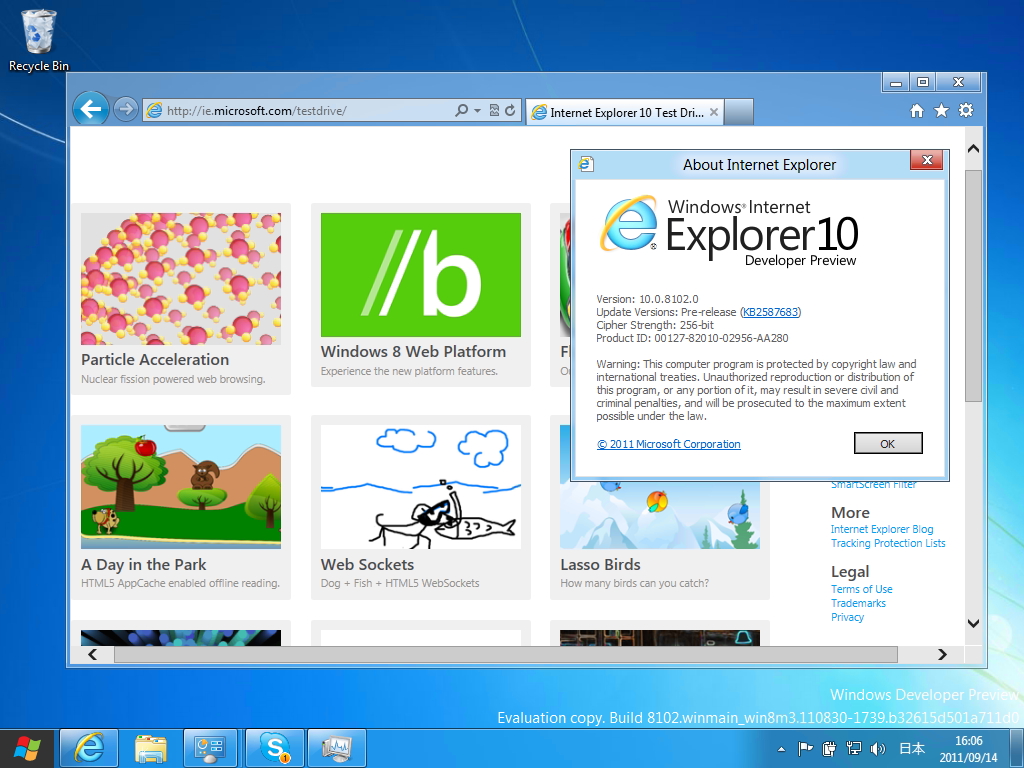 「Internet Explorer」v10.0.8102.0 Pre-release