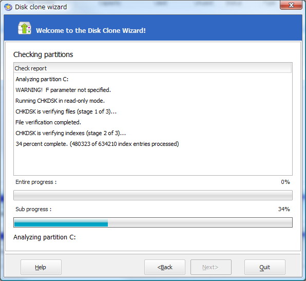 “Disk clone wizard”ダイアログ