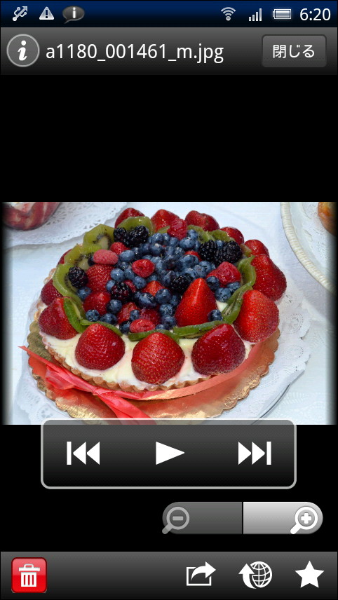 写真ファイルはアプリ内蔵のビューワーで閲覧できる