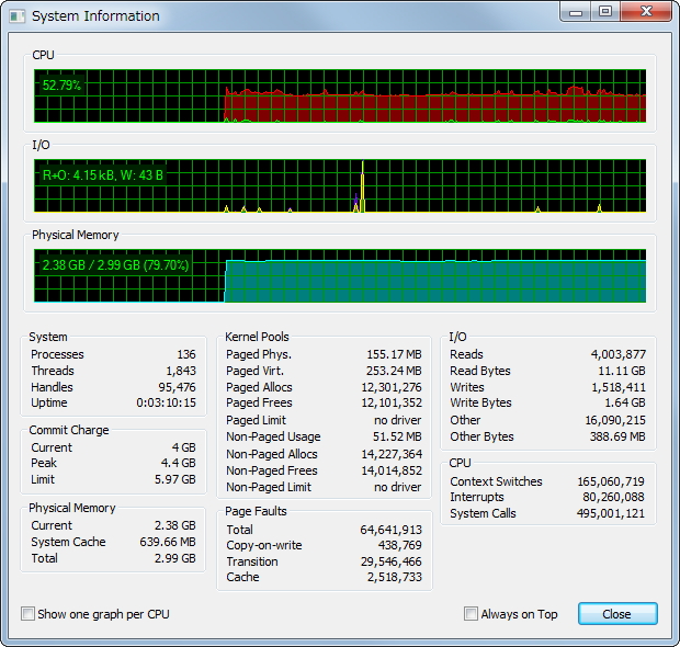 システム全体の情報を表示