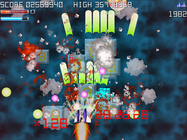 オーバードライブは自機が強化され、獲得できる得点もアップする切り札的なモード