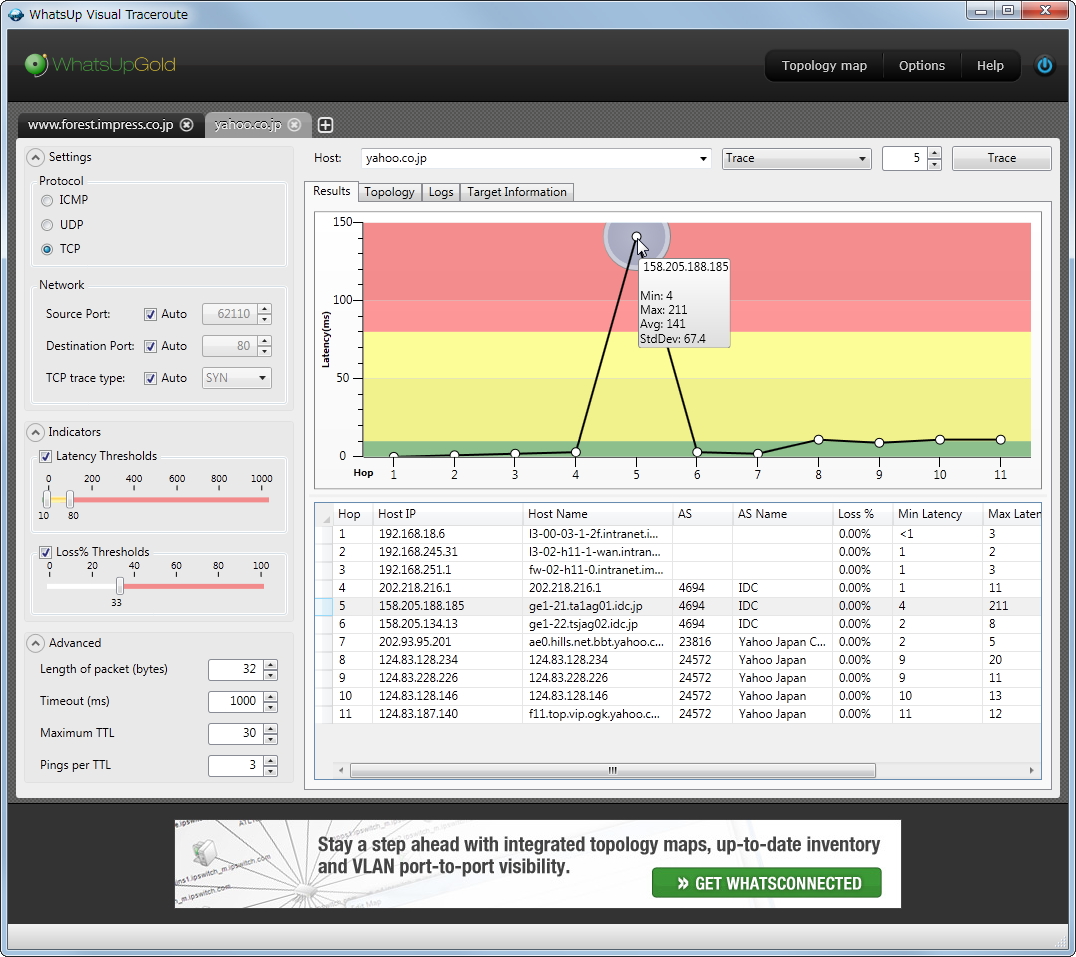 「WhatsUp Visual Traceroute」