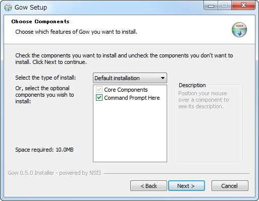 ウィザードに従ってインストール作業を進めるだけで環境変数の設定まで行なってくれる