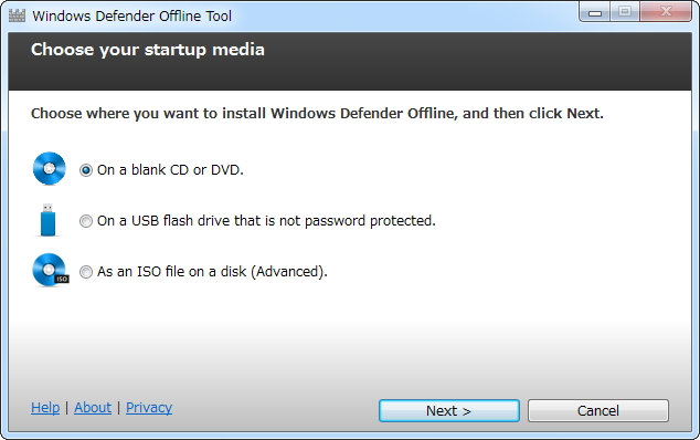 ブータブルCD/DVDおよびUSBメモリを作成可能