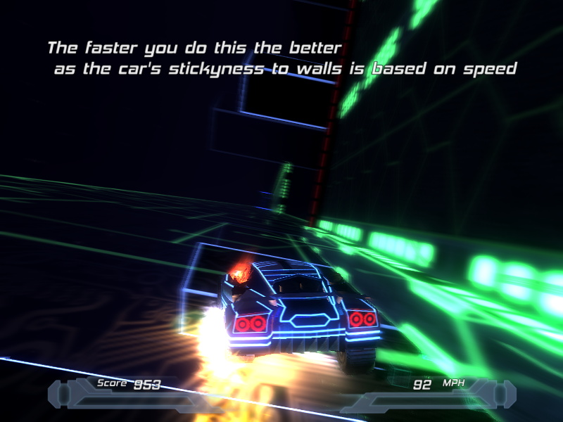 ジャンプして車体をうまく回転させれば、壁や天井も走行できる