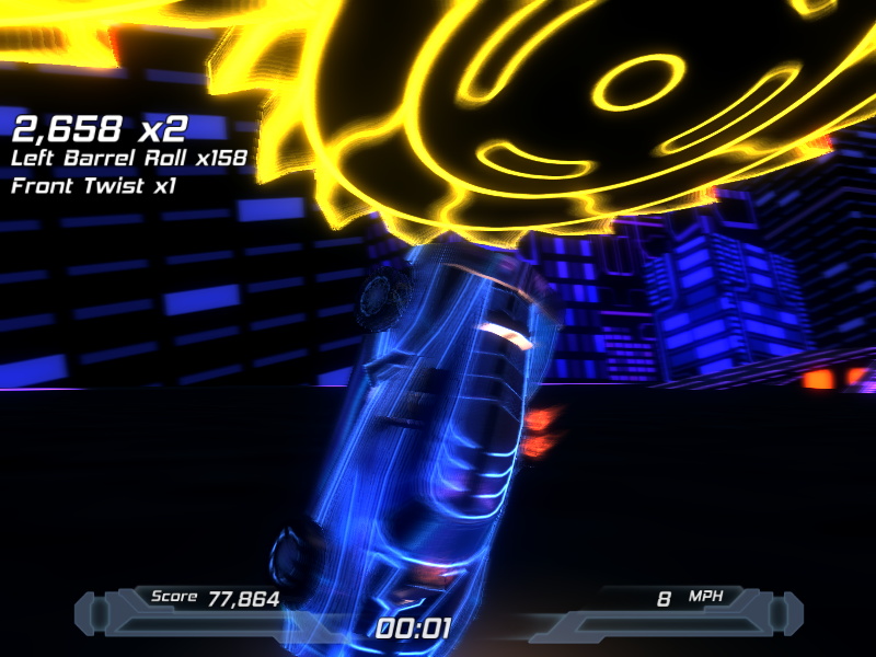 車体を回転させるほど獲得スコアが高くなる。うまく回れば100回転以上も可能だ