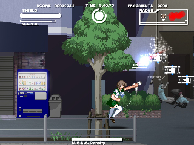 ショットとジャンプを駆使して戦う横スクロールアクションゲーム