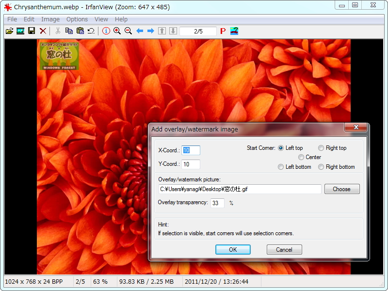 画像にウォーターマーク（透かし）を挿入する機能
