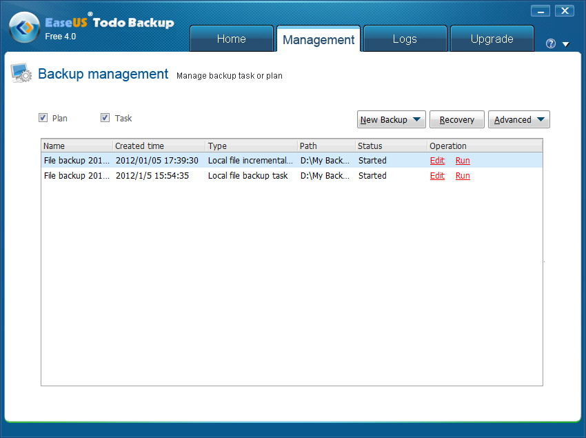 ［Management］タブ