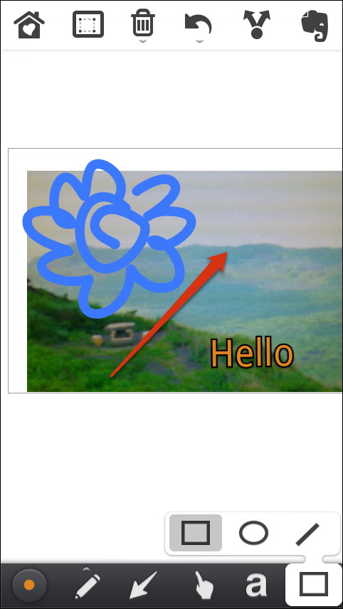 手書きの文字やイラスト、矢印のほか、テキストや枠線などを挿入できる
