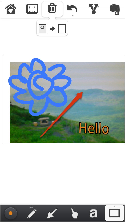 右上にある［Evernote］ボタンを押せば、編集した画像を“Evernote”にアップロードできる