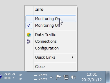 「NetSpeedMonitor」ツールバーの右クリックメニュー
