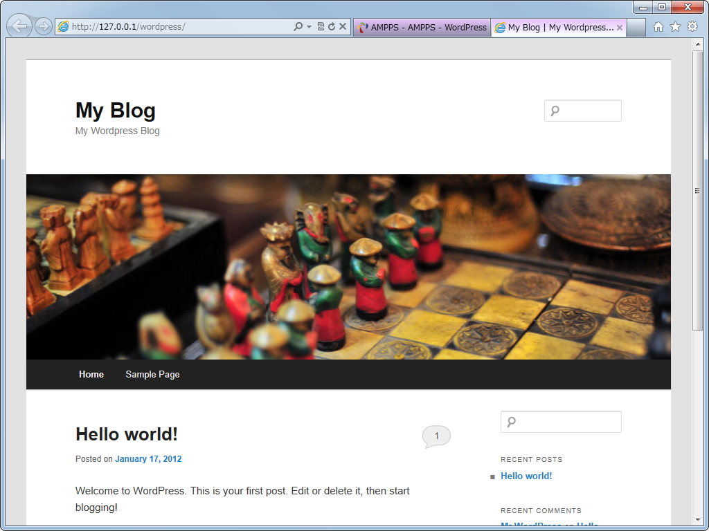 Webアプリケーションの［Install］タブで、必要な情報を入力して［Install］ボタンを押すだけでインストールが完了（画面はブログエンジン「WordPress」の場合）