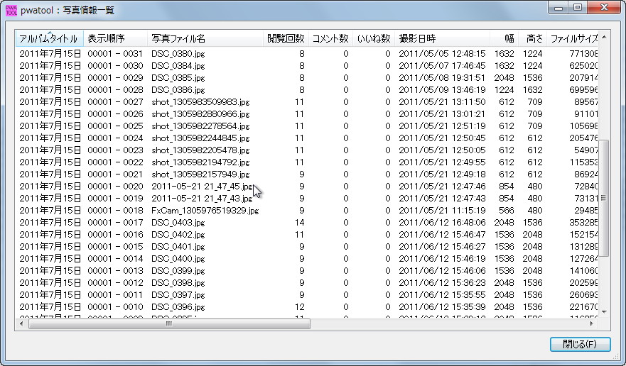 写真の閲覧回数などを表示