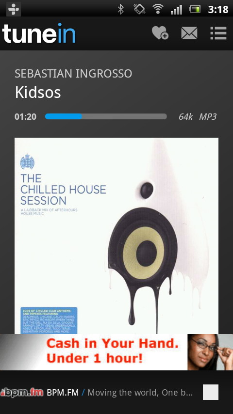 ラジオ局によっては、放送中の楽曲の情報とサムネイルが表示される