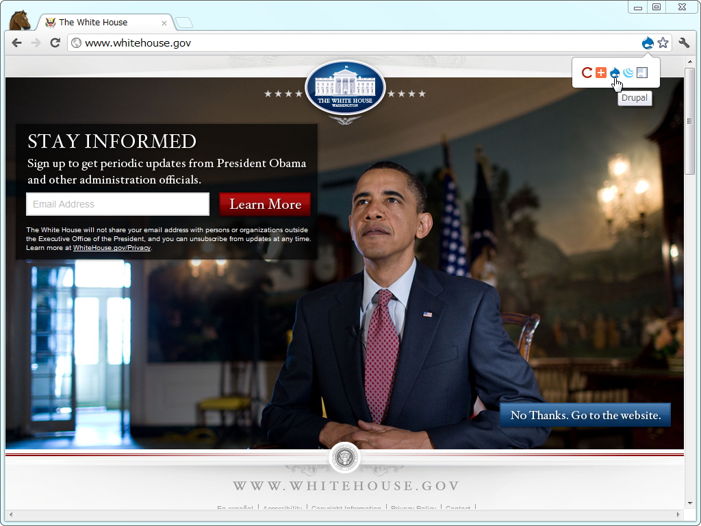 ホワイトハウスのWebサイトの場合。有名なCMS“Drupal”が利用されている