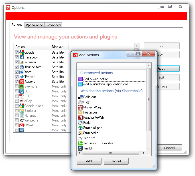 ユーザーが独自にアクションを作成して登録することも可能