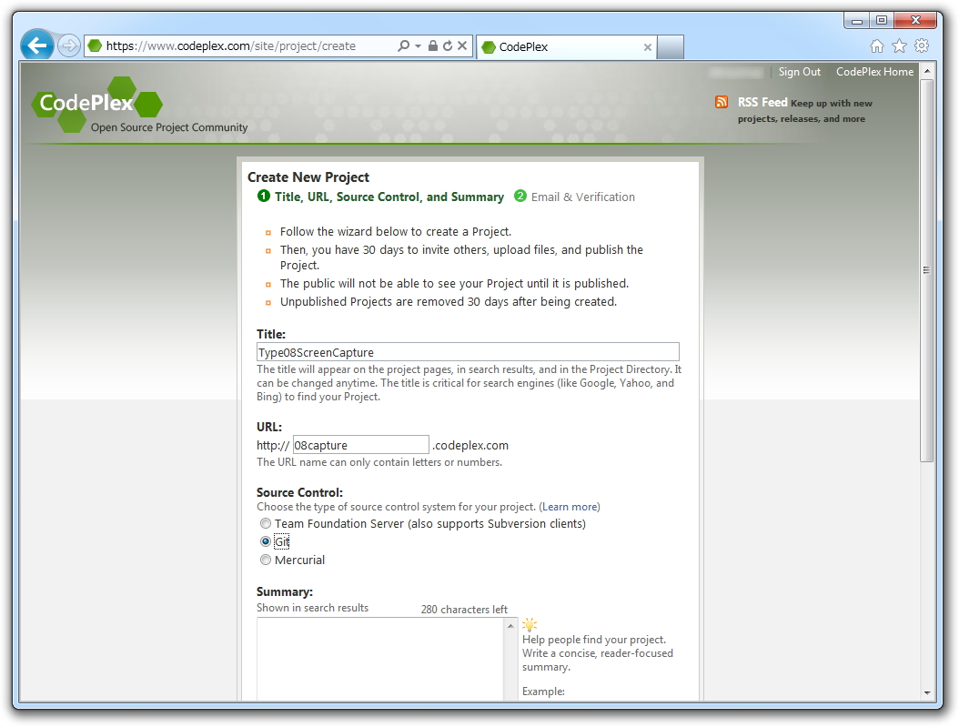 「Team Foundation Server（Subversion）」「Mercurial」と並んで「Git」が選択可能に