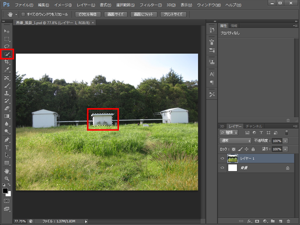 ［クイック選択ツール］で画像を選択後、選択範囲を拡大