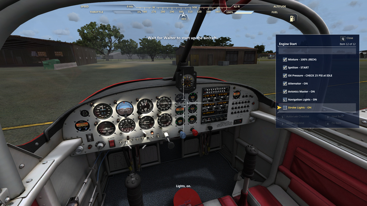 離陸時は単純にエンジンスタートすることもできるが、正規のチェックリストに則って操作を進めることもできる