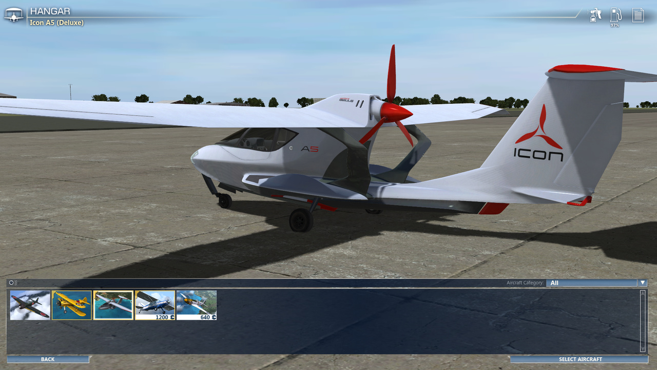 所有する航空機はガレージ画面で確認できる