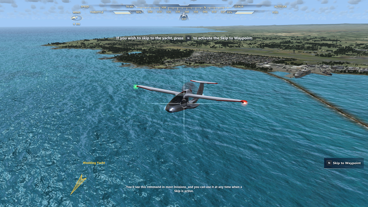 外部視点で自機の勇姿を眺めたり、コックピットから周囲の景色を見回すこともできる。ハワイの美しい景色を楽しもう