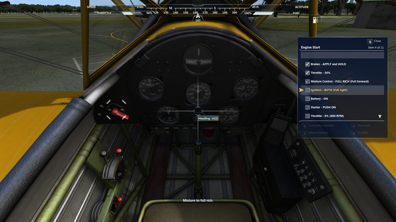 離陸時は単純にエンジンスタートすることもできるが、正規のチェックリストに則って操作を進めることもできる