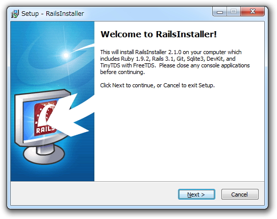 「RailsInstaller」v2.1.0