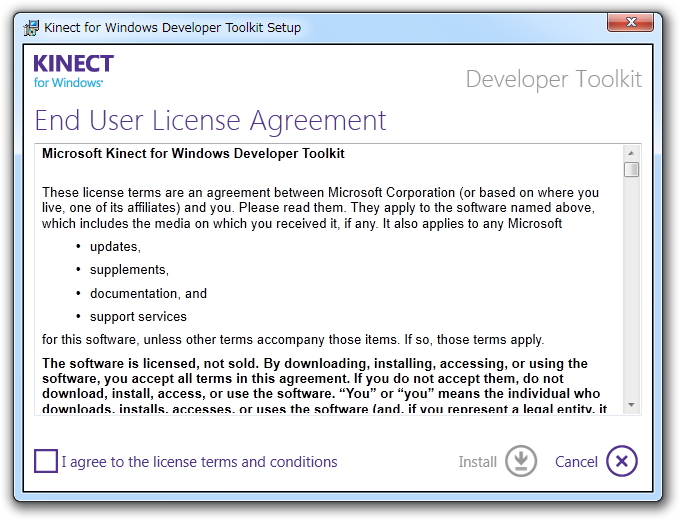 「Kinect for Windows SDK」のインストール完了時に、インストーラーから「Developer Toolkit」が直接ダウンロードできる