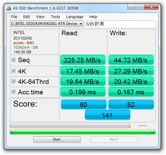 「AS SSD Benchmark」v1.6.4237.30508