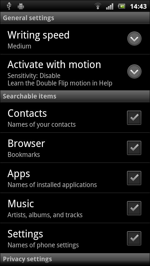 手書きによる検索対象に含む項目を選択することが可能