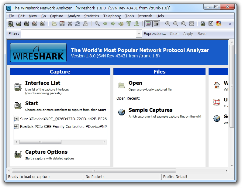 「Wireshark」v1.8.0