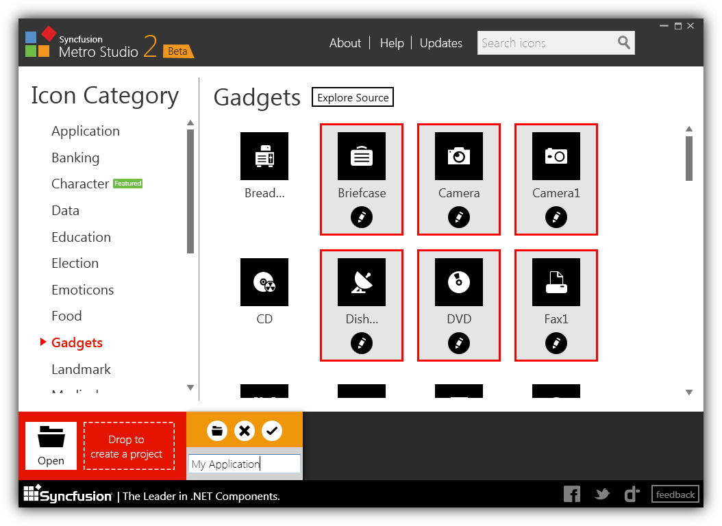 複数のアイコンを選択して“プロジェクト”としてひとまとめに