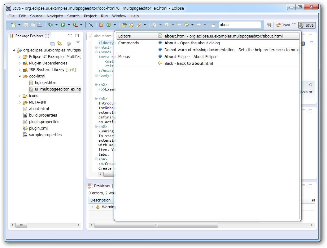 「Eclipse」のコマンドやメニュー、ソースコードを横断検索できる“Quick Access”機能