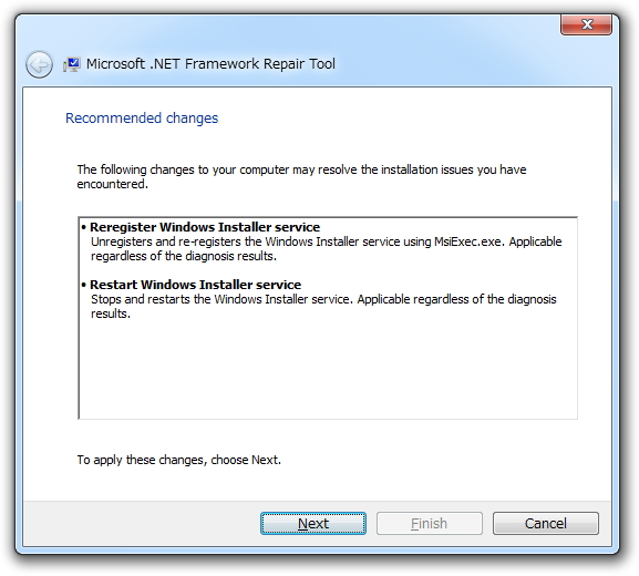 3. 解決策が提示されるので、［Next］ボタンを押して実行