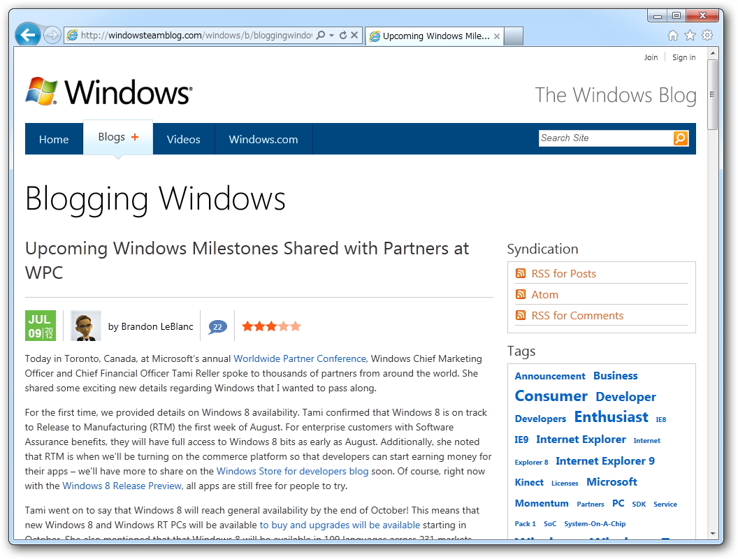 公式ブログ“Blogging Windows”