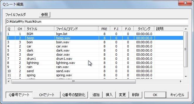 Qシートの編集ダイアログ