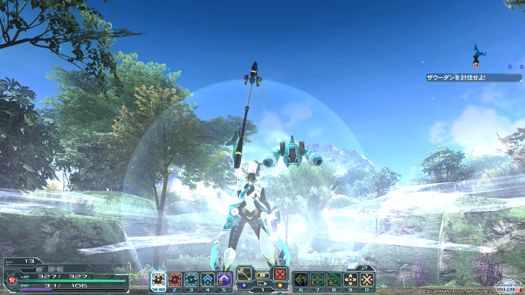 ロッドは、複数の敵にヒットする近接武器としても利用できる。敵を殴りつつPPを溜めて範囲系テクニックでなぎ払う戦闘スタイルも可能だ