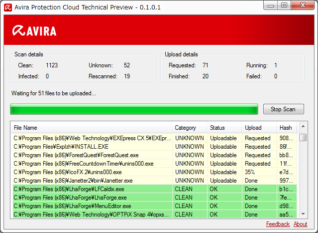 「Avira Protection Cloud」v0.1.0.1