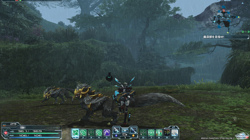 プレイヤーが初めて訪れることになる惑星“ナベリウス”の“森林”フィールド。狼に似た“原生種”“ガルフ”は壁を使った三角飛びに警戒を！