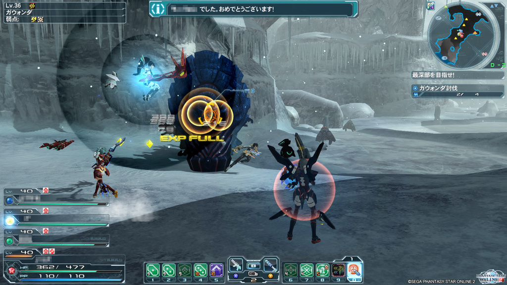 登場順は4番目となる惑星ナベリウスの“凍土”フィールド。ダーカー種の“ガウォンダ”は巨大な盾で攻撃をはじき返す難敵。回り込んで背後を狙おう