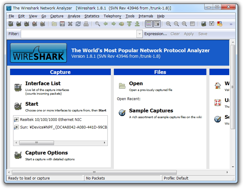 「Wireshark」v1.8.1