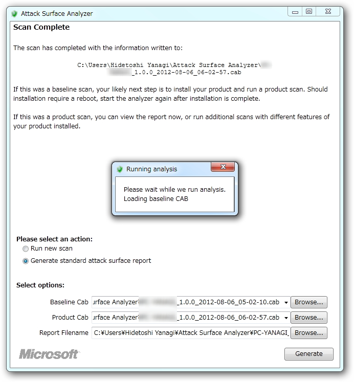 収集された設定情報はCAB形式で圧縮・保存され、互いに比較することで攻撃面の変化に関するレポートを作成可能