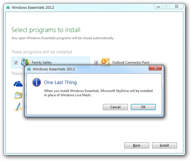 「Windows Live Mesh」は削除
