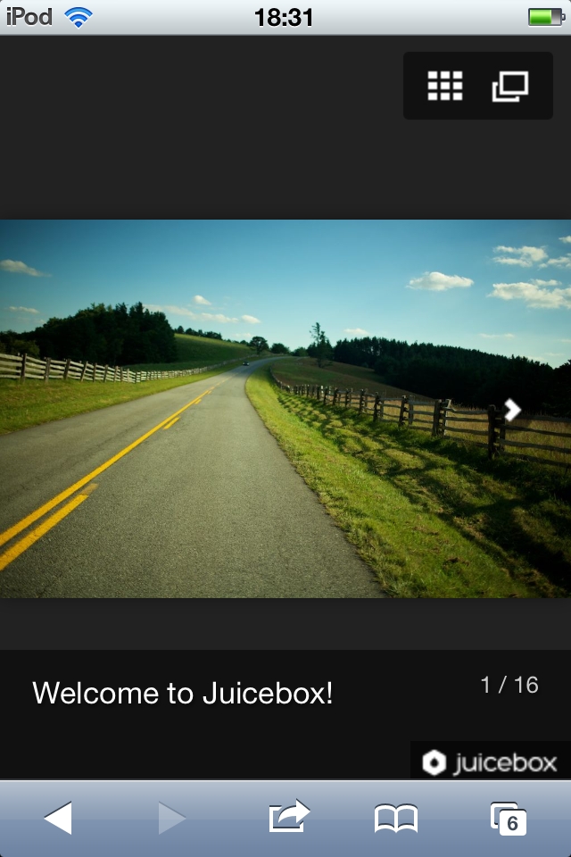 「Juicebox-Lite」で作成したサンプル作品をiPod touchで閲覧した様子
