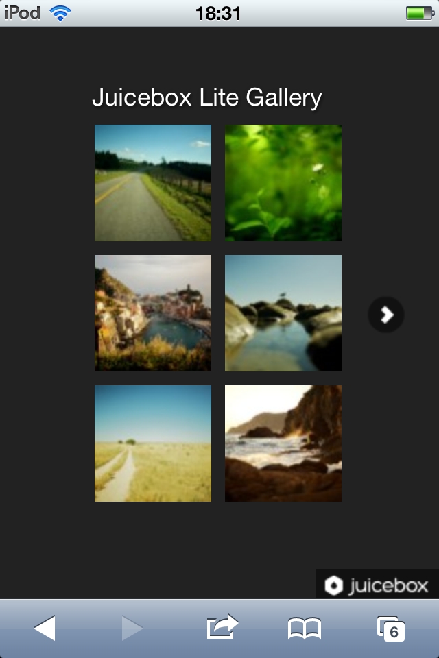 「Juicebox-Lite」で作成したサンプル作品をiPod touchで閲覧した様子
