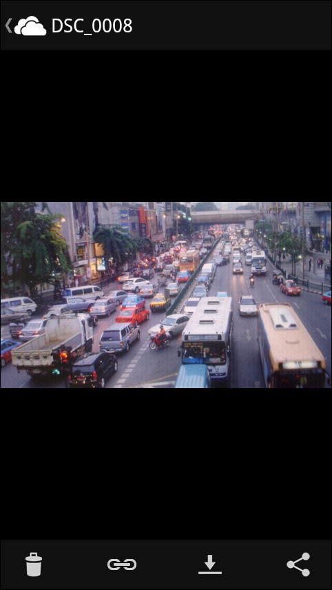 “SkyDrive”内の写真はアプリ内蔵のビューワーで閲覧可能。そのほかのファイルは端末にインストールしているビューワーなどで閲覧を行う