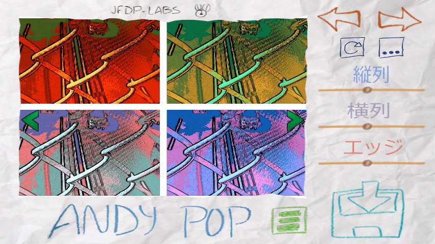 SDカード内の写真を選択して加工のみを行うことができ、右下のフロッピー型ボタンで加工した写真をSDカードに保存できる