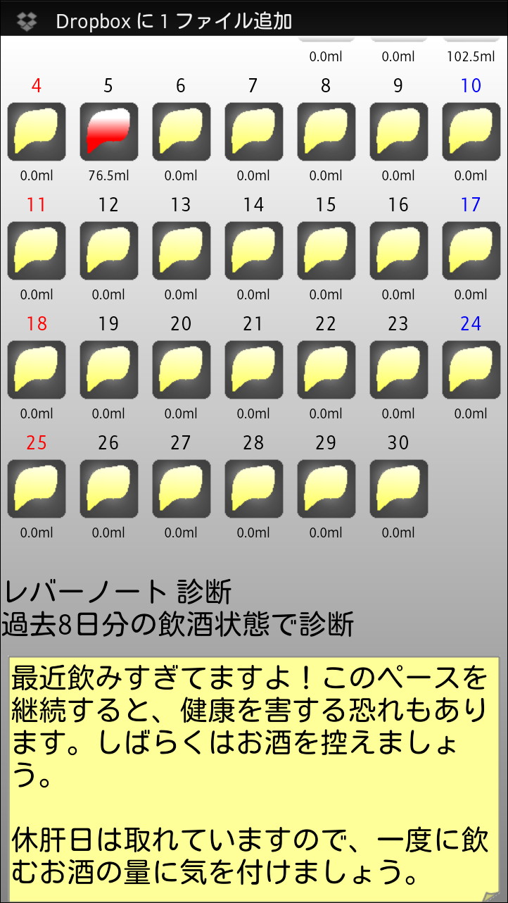 肝臓の状態に関する簡単な診断結果を表示
