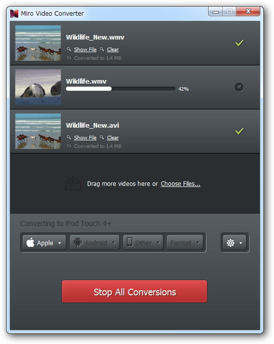 「Miro Video Converter」v3.0